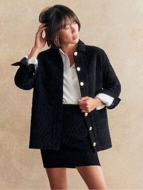 Sezane Malia Skirt Black Quilted Velvet Size 14 NWT